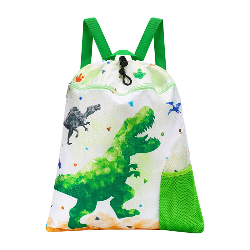 Cute Large Capacity Dinosaur Kids boorsada dhabarka ee Drawstring